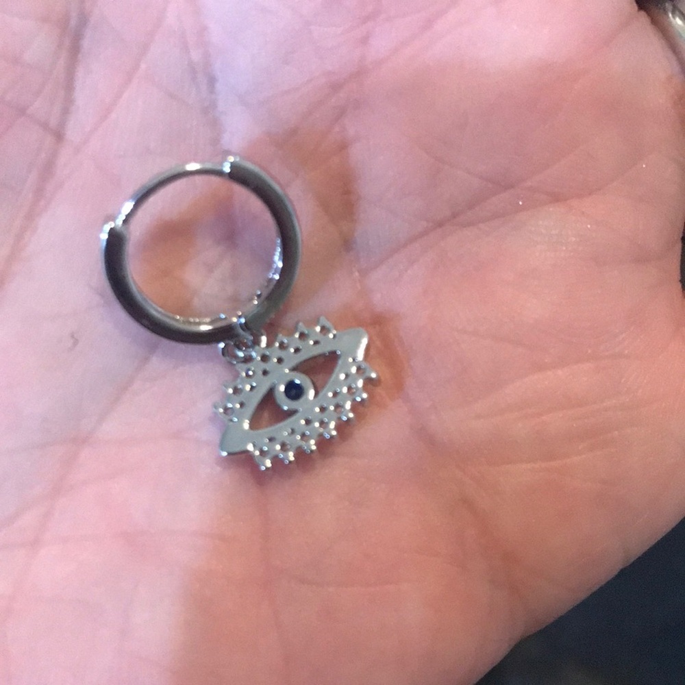 Silver Evil Eye Hoop Earrings - Picture 4 of 4
